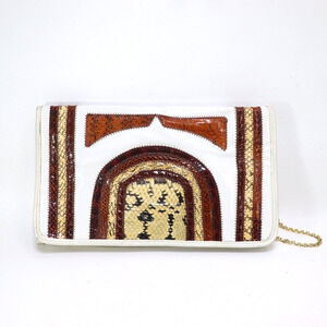 Vtg Jeanne Teres Great Neck Handbag S White Snakeskin Leather Purse Shoulder Bag